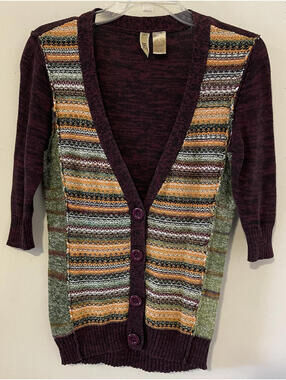 BKE Womens Small Vneck Button-Up Colorful Short-Sleeved Sweater Cardigan! A5238